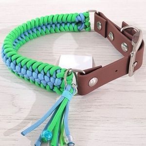1" Paracord Dog Collar with Adjustable Adapter- Green and Blue Glow in Dark